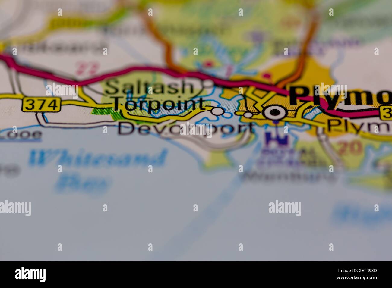 Torpoint Shown on a road map or Geography map and atlas Stock Photo