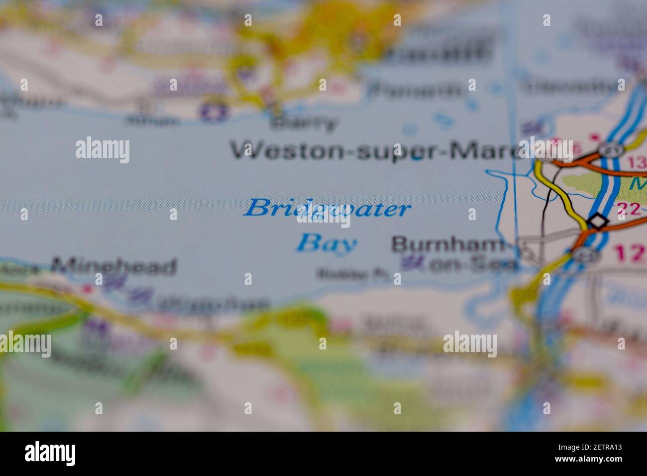 Bridgwater bay Shown on a road map or Geography map and atlas Stock Photo