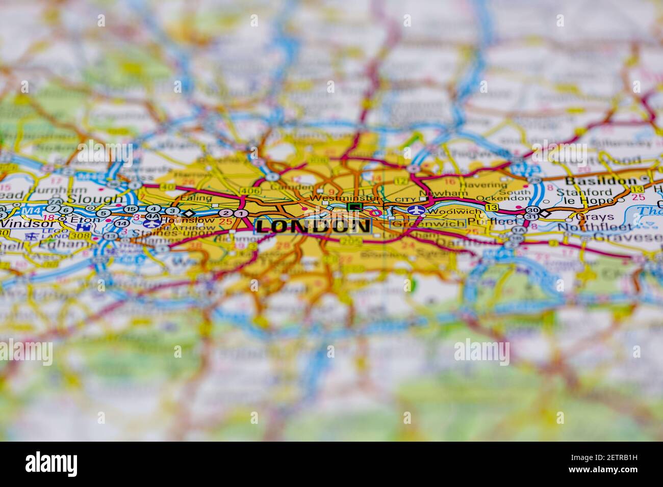 London Shown on a road map or Geography map and atlas Stock Photo Alamy