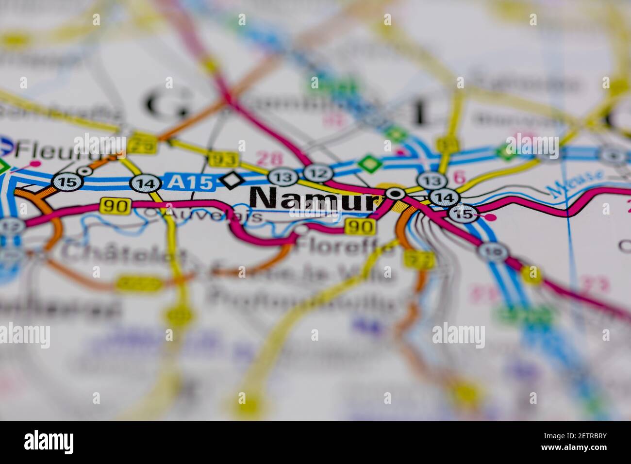 Namur Shown on a road map or Geography map and atlas Stock Photo