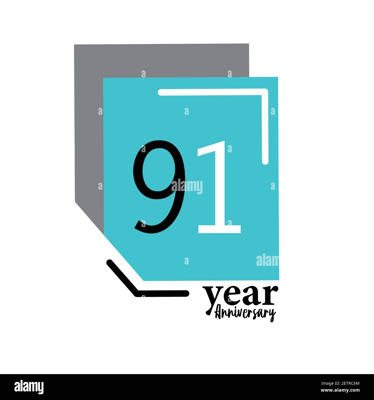 91 Year Anniversary Vector Template Design Illustration Blue Box Elegant White Background Stock Vector