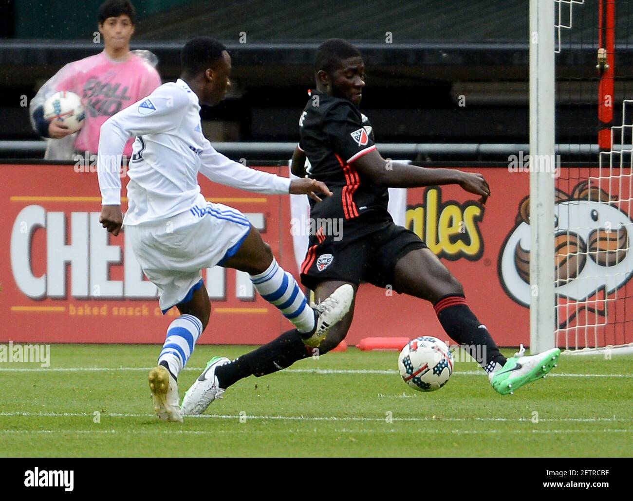 Montreal Impact midfielder Ballou Jean-Yves Tabla (13) fires a goal-scoring  shot past D.C. United defender Kofi Opare (6) in the first half at RFK  Stadium in Washington, D.C., Saturday, May 6, 2017.