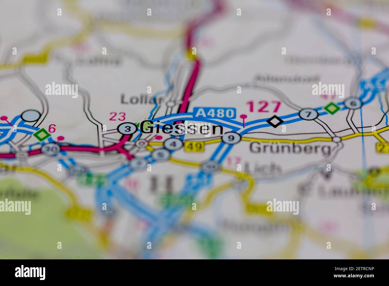 Giessen Shown on a road map or Geography map and atlas Stock Photo