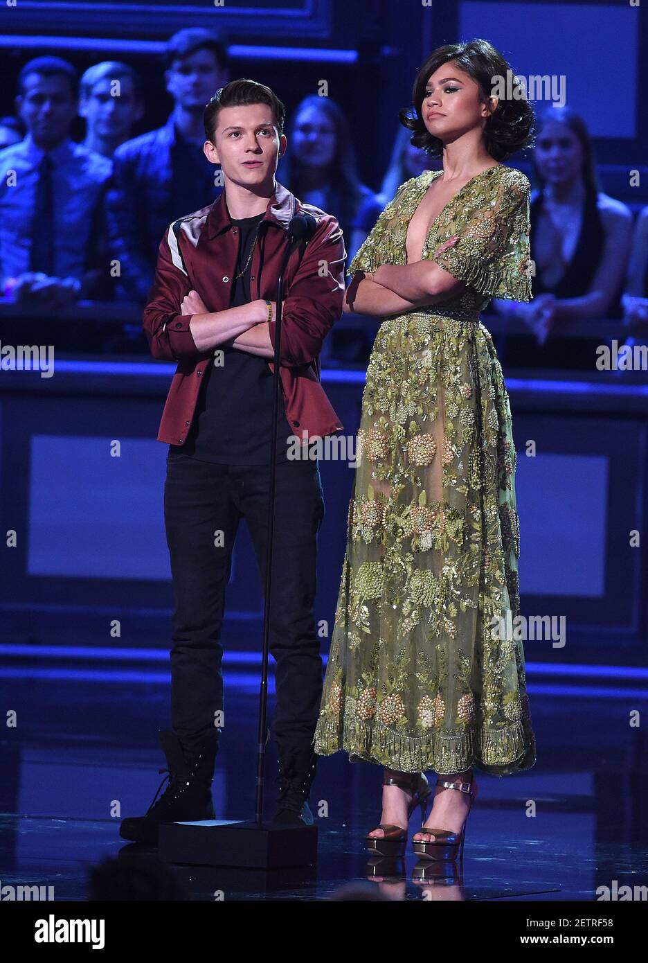 LOS ANGELES, CA - May 7: Tom Holland and Zendaya appear on the 2017 MTV ...