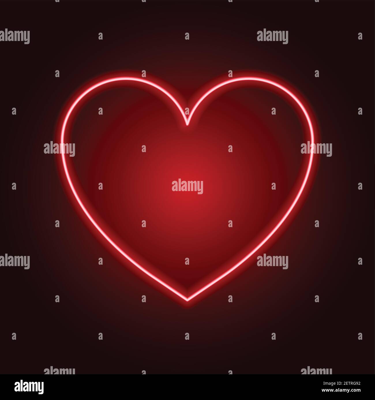 Bright neon light. Red neon heart vector illustration on dark brick