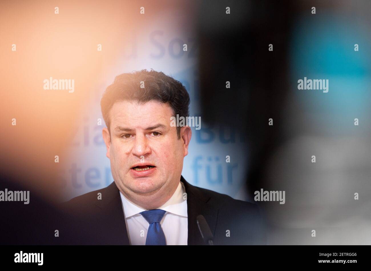 Berlin, Germany. 02nd Mar, 2021. Hubertus Heil (SPD), Federal Minister of Labour and Social Affairs, announces the labour market figures for February in his ministry. Credit: Kay Nietfeld/dpa/Alamy Live News Stock Photo