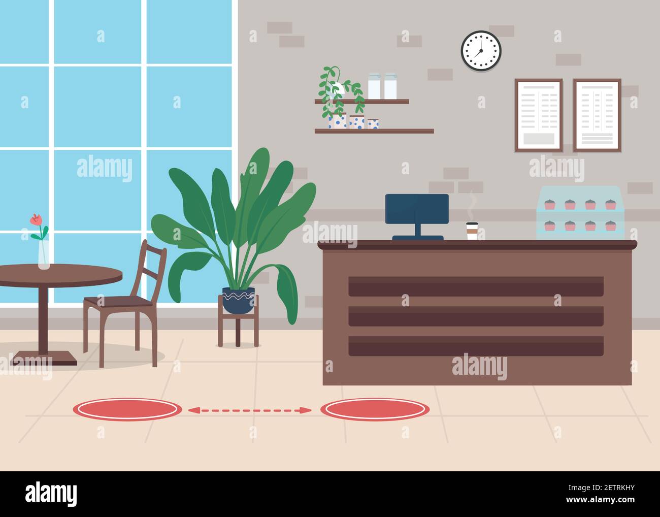 Social distance flat color vector illustration Stock Vector