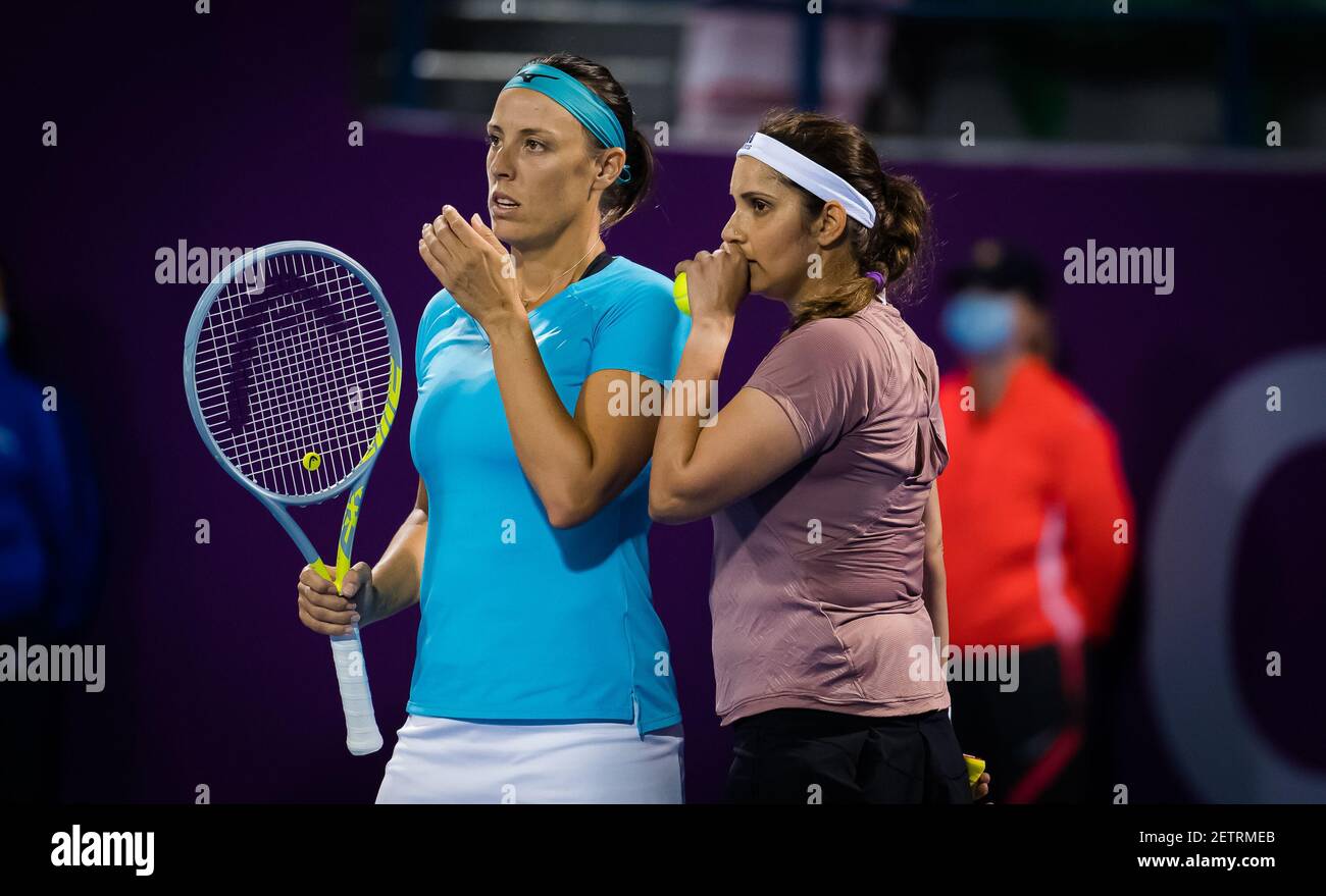 Andreja Klepac of Slovenia and Sania Mirza of India playing doubles at the 2021 Qatar Total Open, WTA 500 tennis tournament on March 1, 2021 at the Khalifa International Tennis and Squash Complex in Doha, Qatar - Photo Rob Prange / Spain DPPI / DPPI / LiveMedia Stock Photo