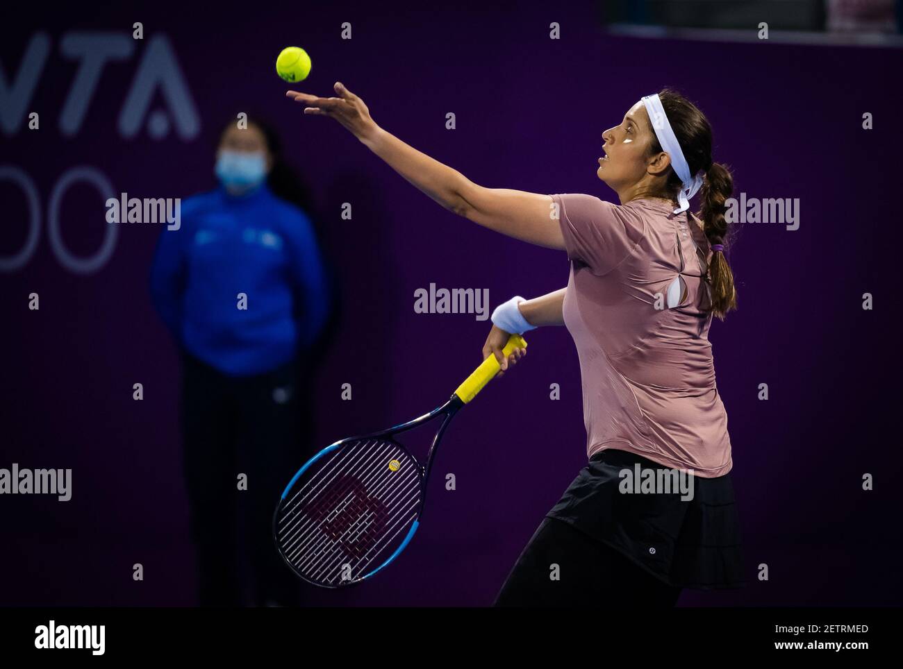 Sania Mirza of India playing doubles at the 2021 Qatar Total Open, WTA 500 tennis  tournament on March 1, 2021 at the Khalifa International Tennis and Squash  Complex in Doha, Qatar -
