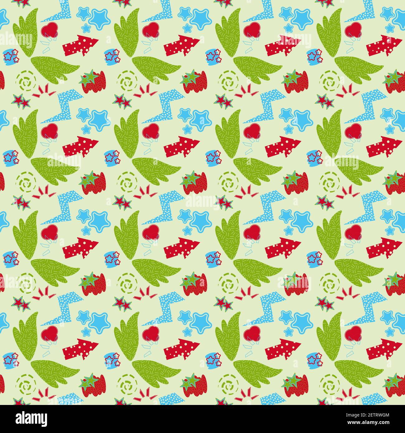 Seamless pattern with abstract graphical elements on light green background Stock Vector