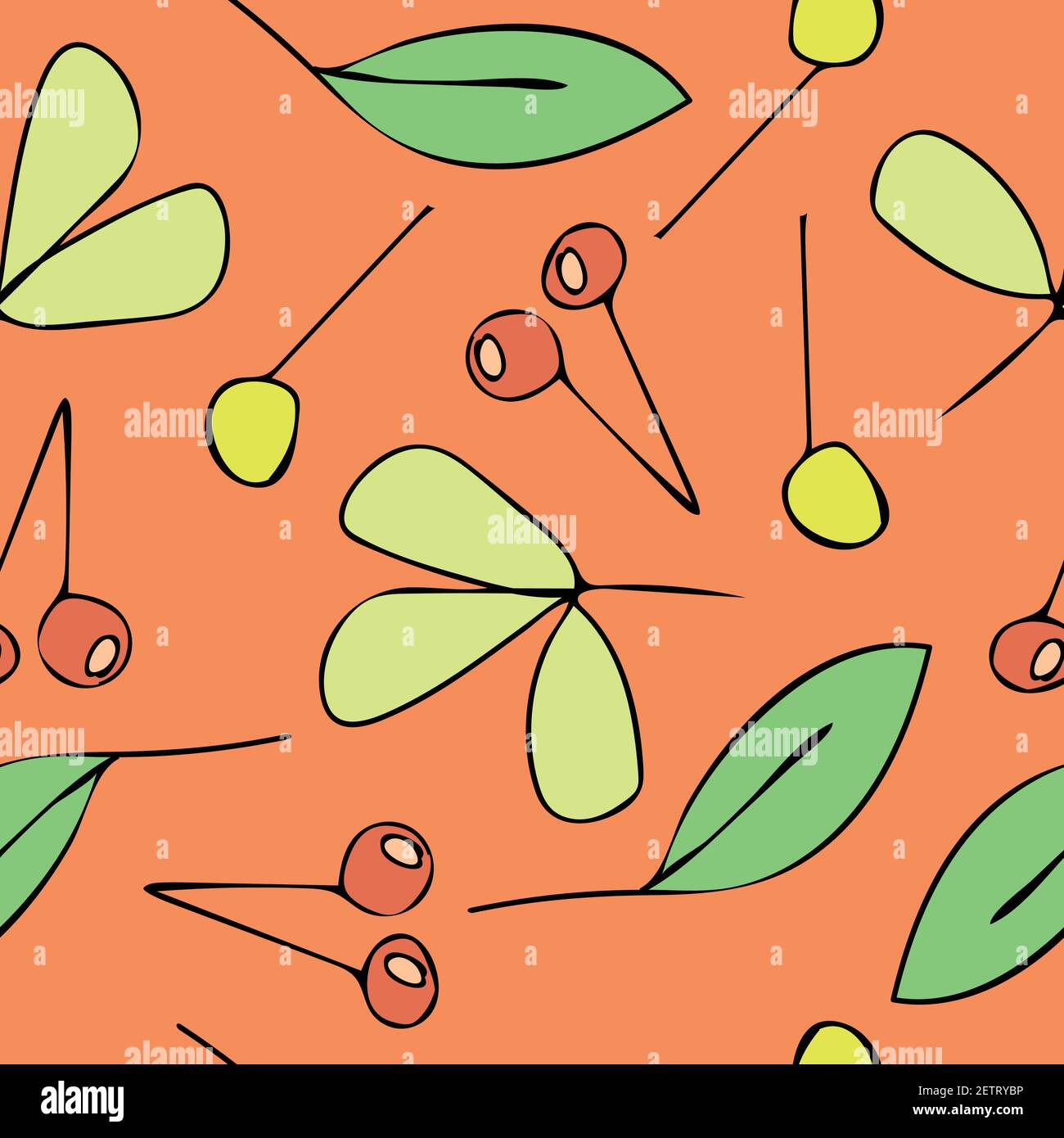 Seamless vector pattern with cherries and leaves on light pink background. Simple summer wallpaper design with pastel colours. Stock Vector