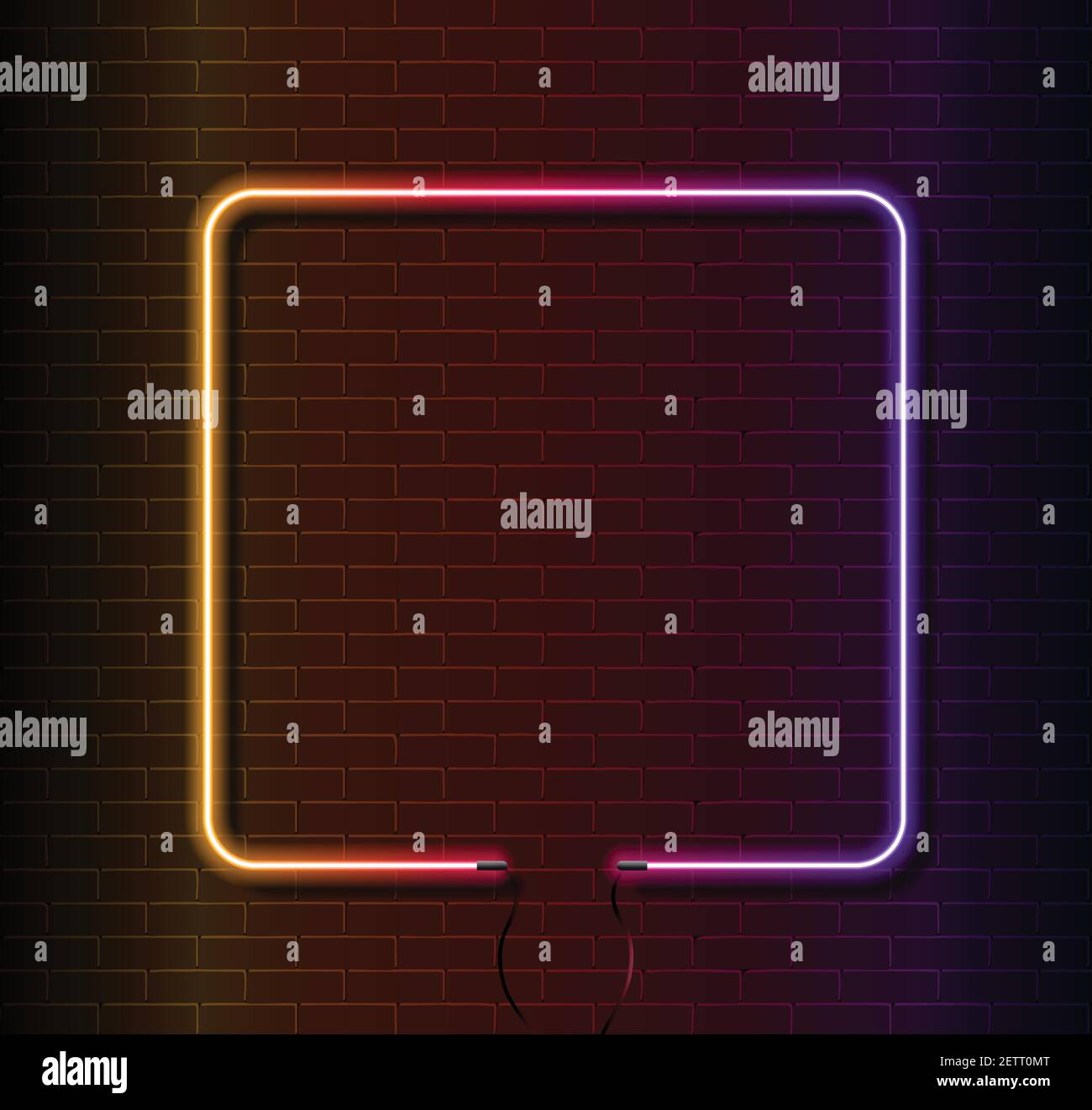 Neon colorful light on dark black brick wall vector illustration. Neon ...
