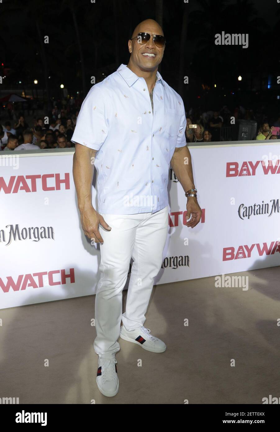Dwayne Johnson is seen during arrivals at the Baywatch World Premier on