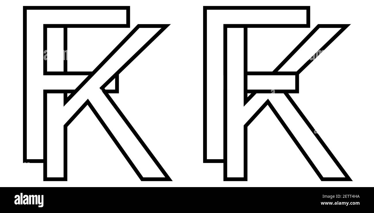 Logo sign fk, kf icon sign interlaced letters K, F vector logo kf, fk first capital letters pattern alphabet k f Stock Vector