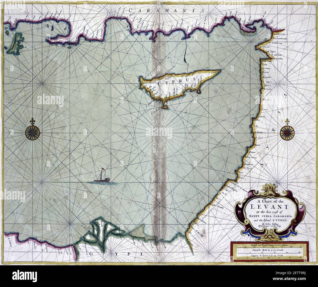 An ancient map of the eastern Mediterranean showing Cyprus and the