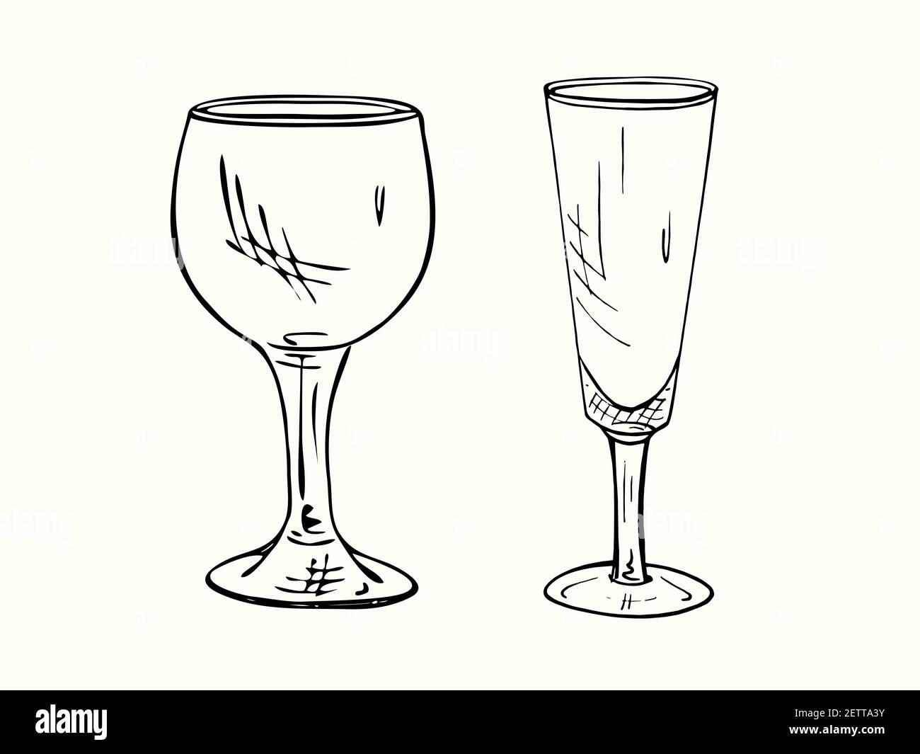 Red and white wine glass isolated, outline simple doodle drawing, gravure  style, design element Stock Photo - Alamy