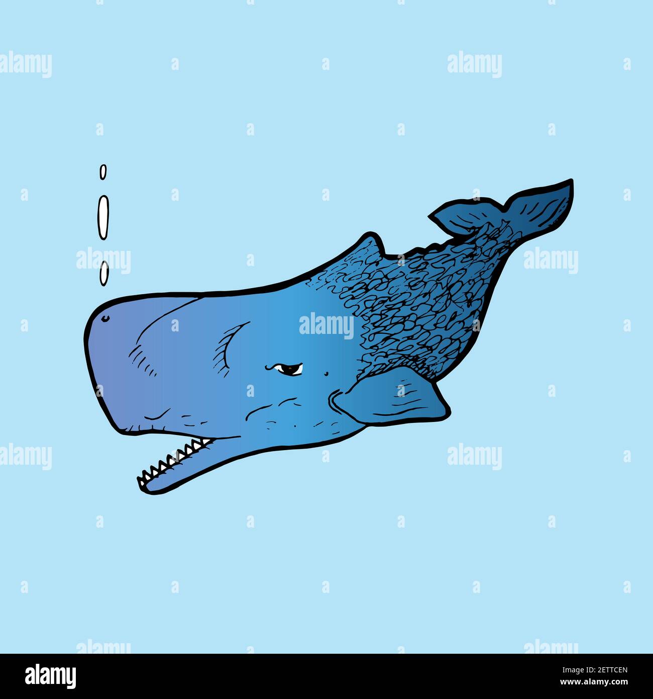 Blue Whale, hand drawn doodle gravure vintage style, sketch, illustration Stock Photo