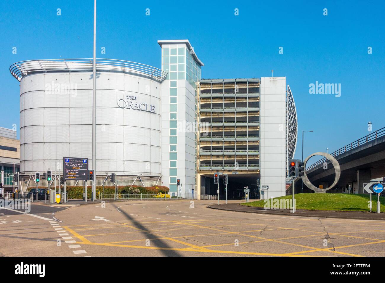 The Oracle shopping centre and multi-storey car park in Reading, UK. Stock Photo