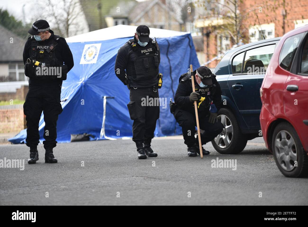 Perry Barr Birmingham, UK. 2nd March 2021: a murder investigation has been launched after a man was stabbed in the neck  to death  early Tuesday morning. Credit: Ryan Underwood / Alamy Live News Stock Photo