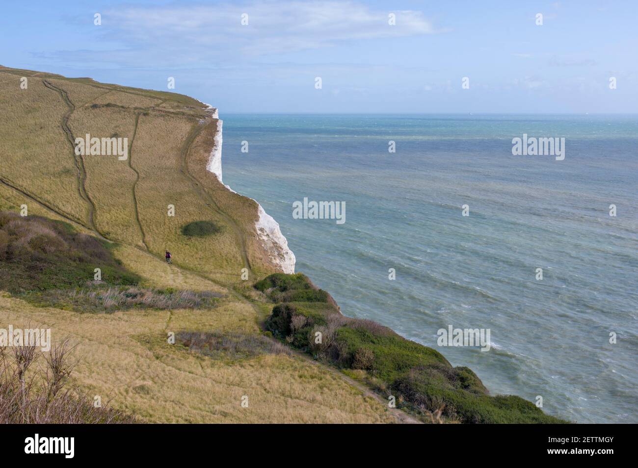 Looking towards France from the top of The white cliffs of Dover at Langdon Bay Stock Photo