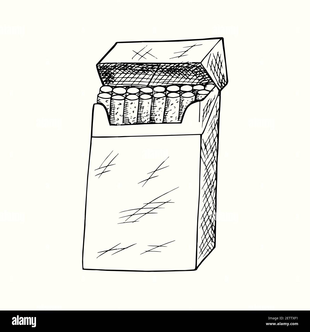 Blank open cigarette package, hand drawn doodle, drawing in gravure