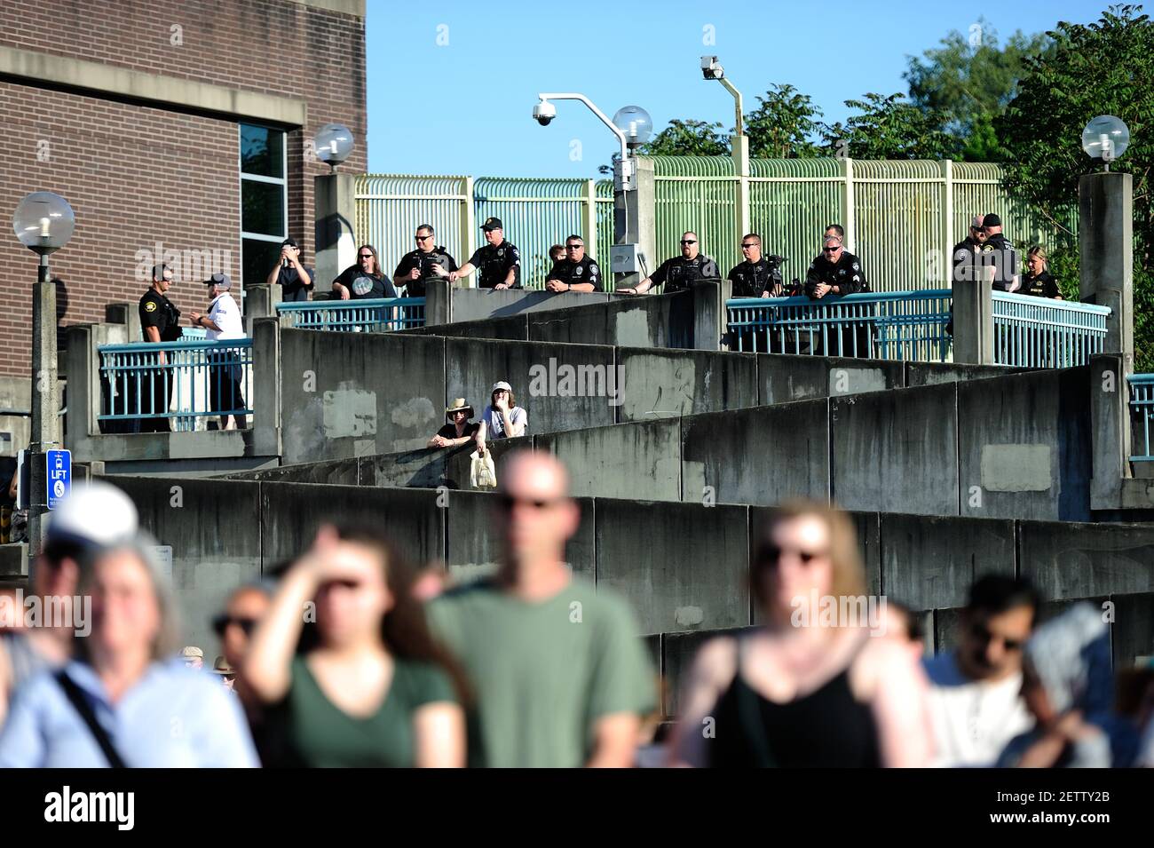 Hundreds gathered at the Hollywood Transit Center in Portland, Ore., on ...