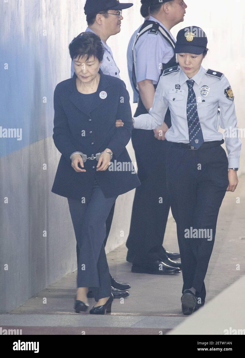 30 May 2017 - Seoul, South Korea : South Korea's former President Park Geun-hye, ( Left ), arrives court her 5th trial for a political scandal at the Seoul Central District Court in Seoul, South Korea on May 30, 2017. Photo Credit: Lee Young-ho *** Please Use Credit from Credit Field *** Stock Photo