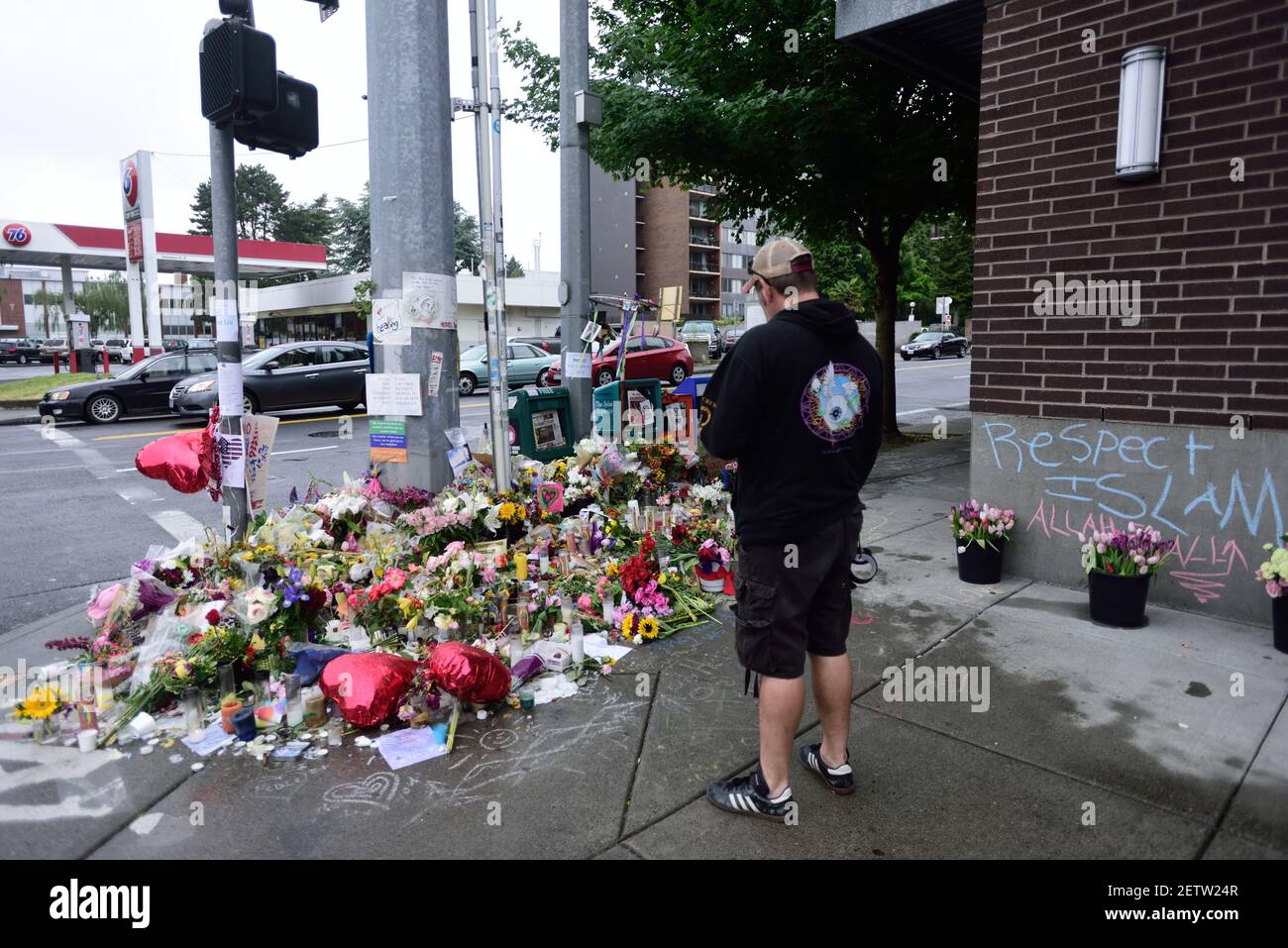 A memorial is pictured in Portland, Ore., on May 30, 2017, after 23 ...