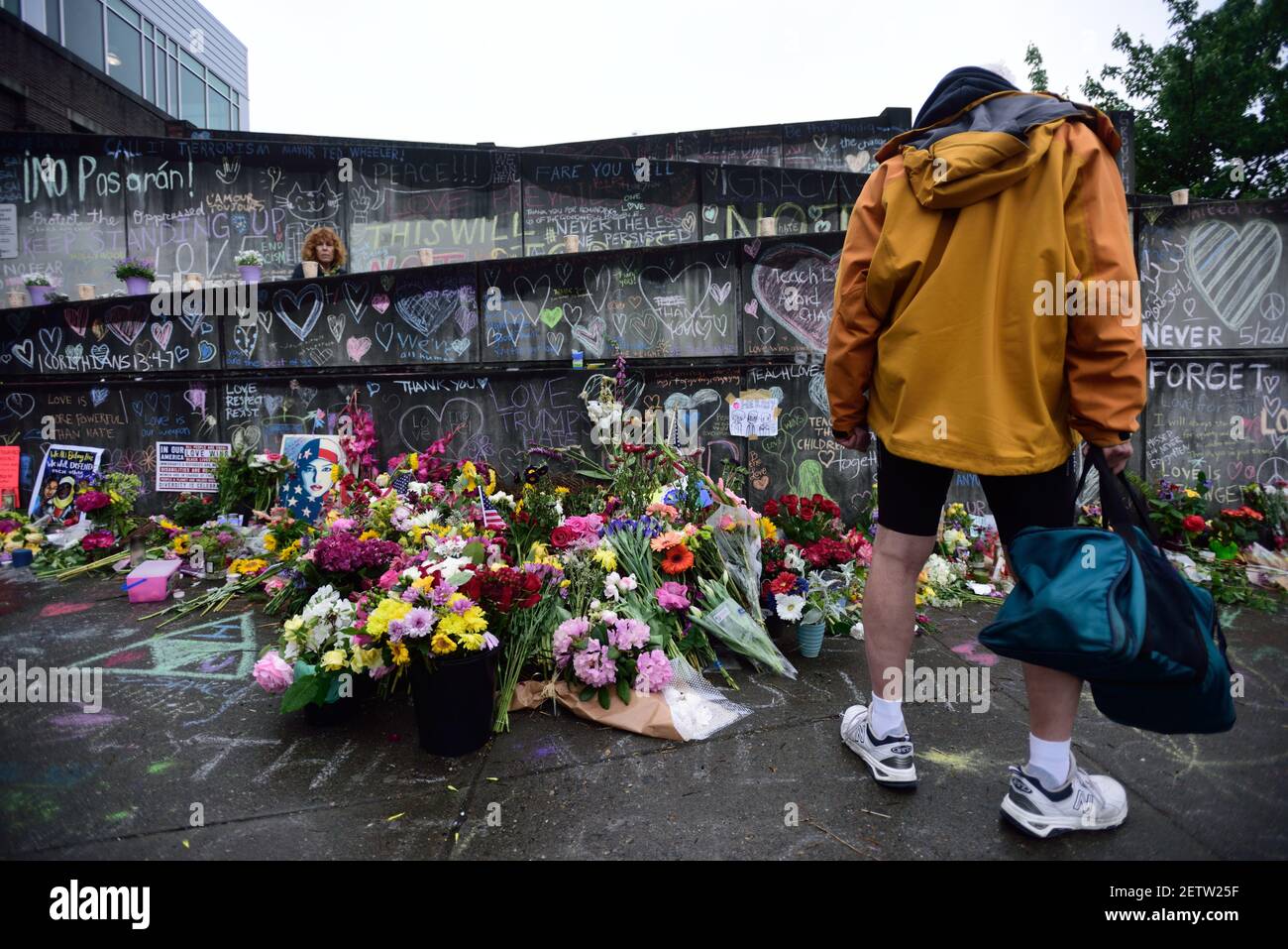 A memorial is pictured in Portland, Ore., on May 30, 2017, after 23 ...