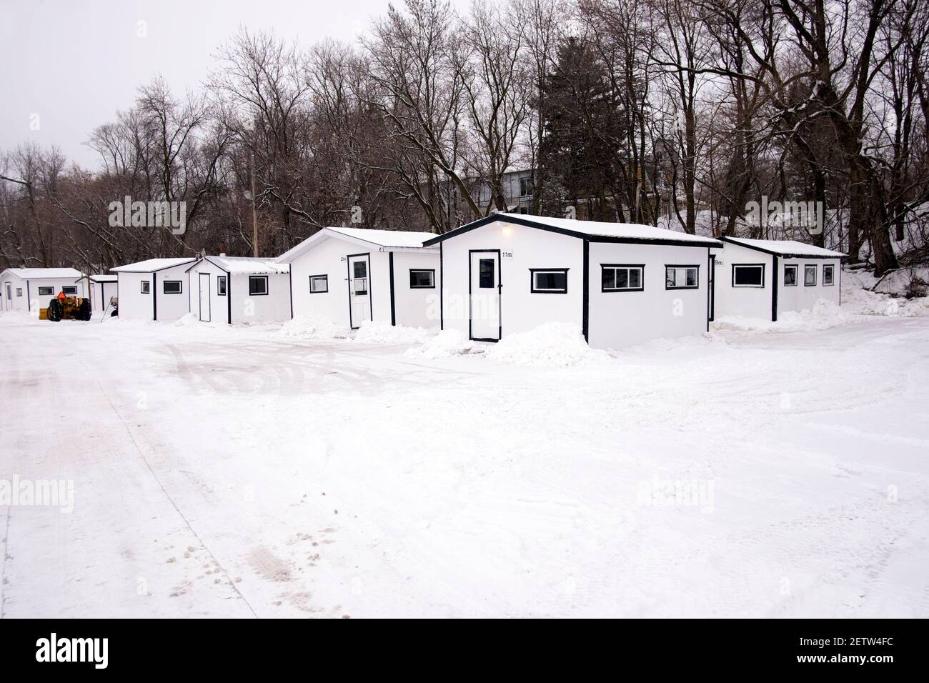 Ice fishing huts on a frozen lake in Ontario Stock Photo Alamy