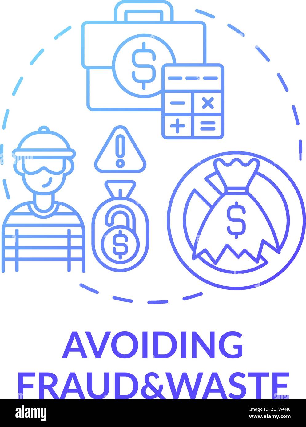 Avoiding fraud and waste concept icon Stock Vector