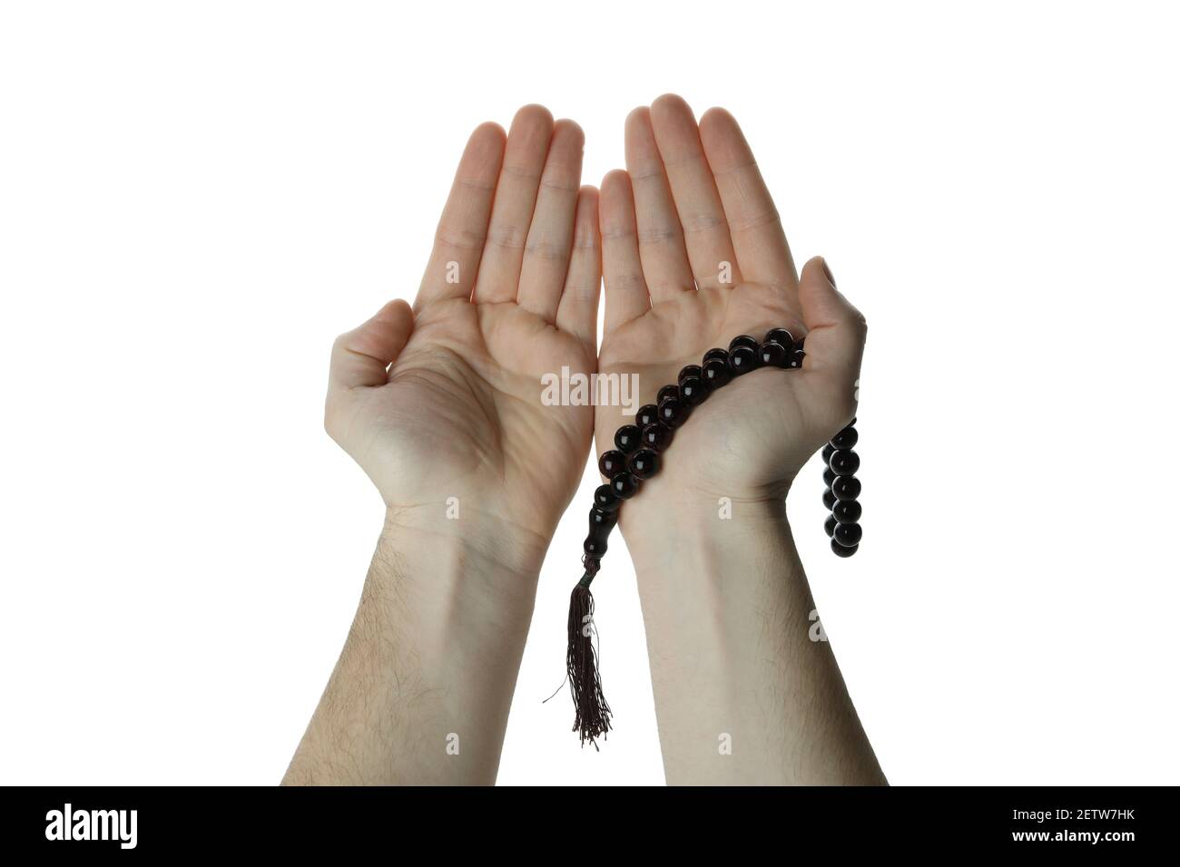 Male hands hold prayer beads, isolated on white background Stock Photo ...