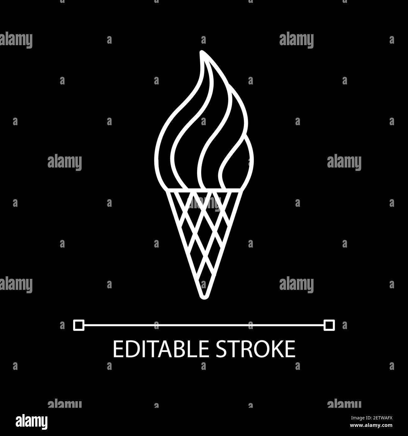 Ice cream in waffle cone white linear icon for dark theme Stock Vector ...
