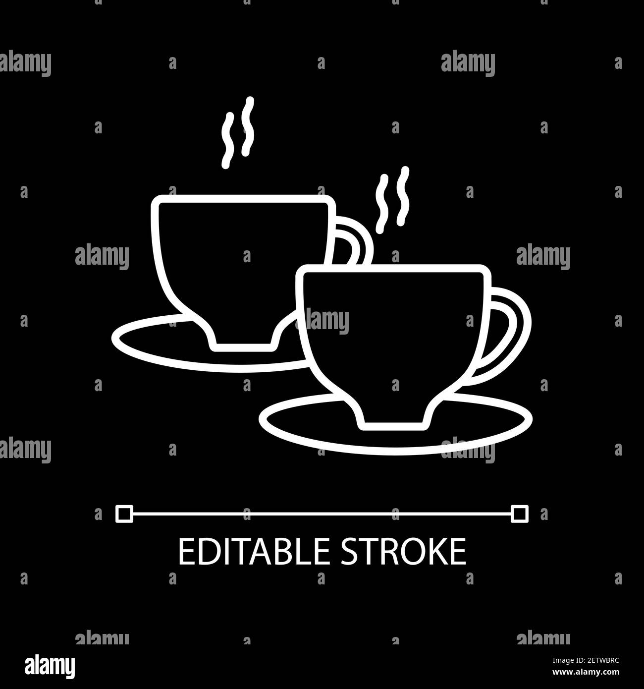 Two hot coffee cups white linear icon for dark theme Stock Vector