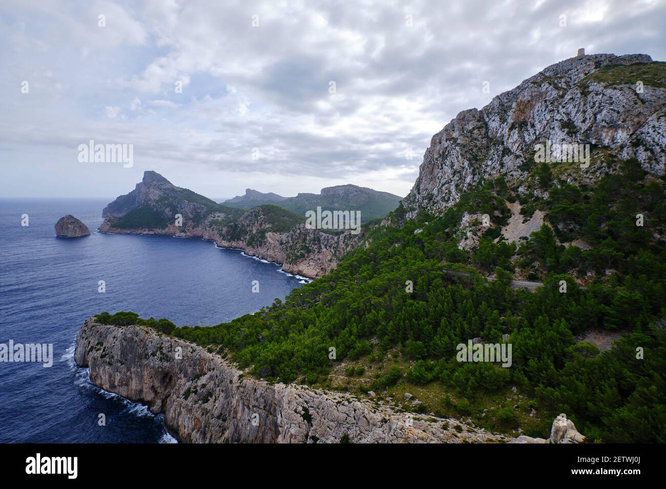 View along the western side of the steep and rugged Formentor Peninisula, Mallorca Stock Photo