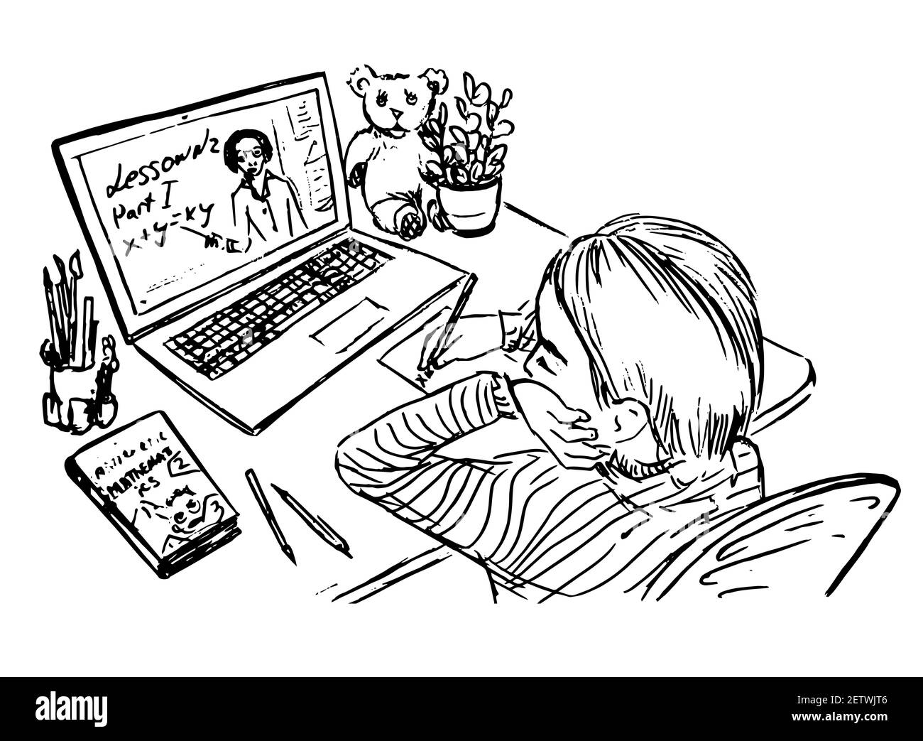 Table top view kid drawing Black and White Stock Photos & Images - Alamy