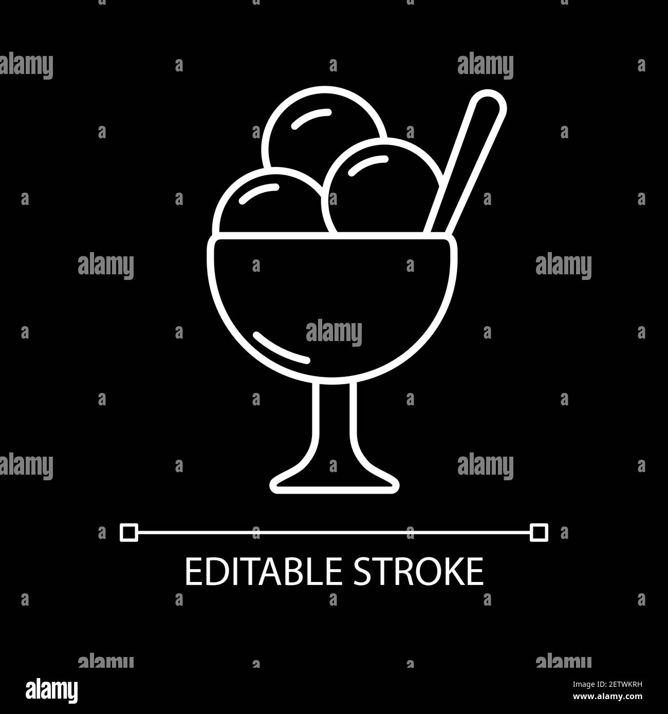 Ice cream in bowl white linear icon for dark theme Stock Vector Image ...