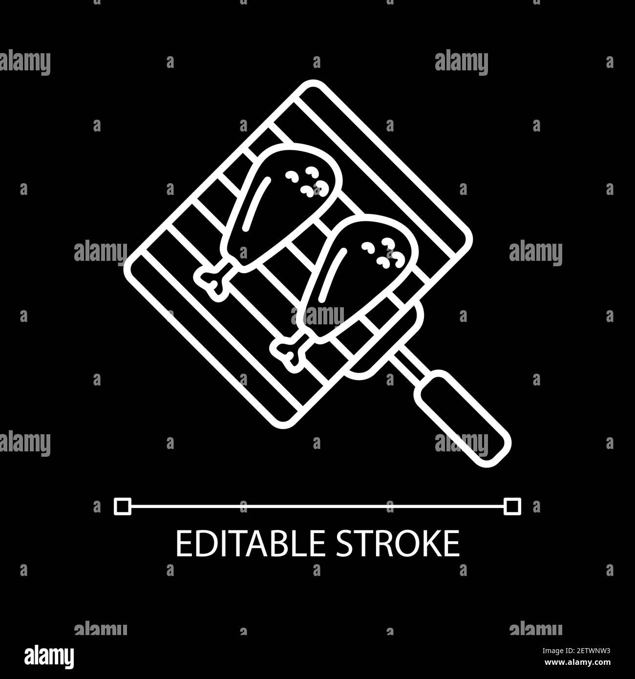 Grilling chicken drumsticks white linear icon for dark theme Stock Vector