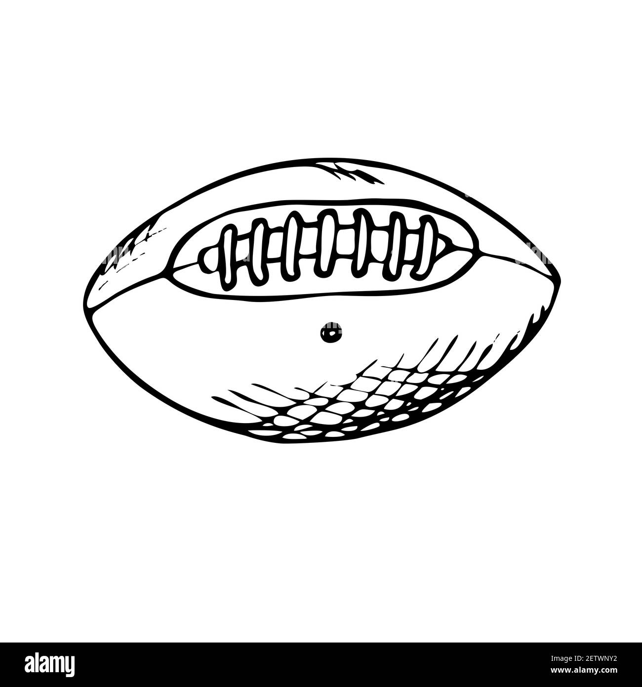 Rugby ball, doodle outline drawing, woodcut style Stock Photo