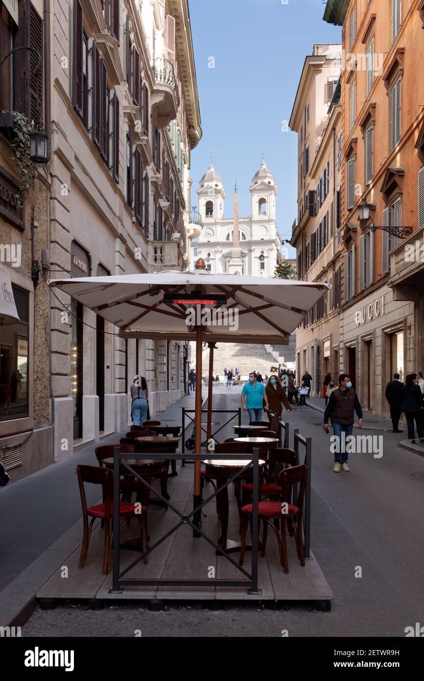 Rome, Italy - February 25 2021: Antico Caffe Greco is a historic landmark cafe which opened in 1760 on Via dei Condotti and it is the oldest bar in Ro Stock Photo