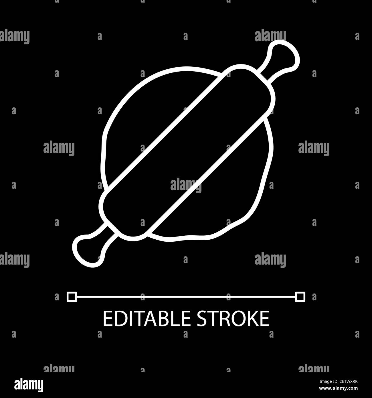 Flatten dough with rolling pin white linear icon for dark theme Stock Vector