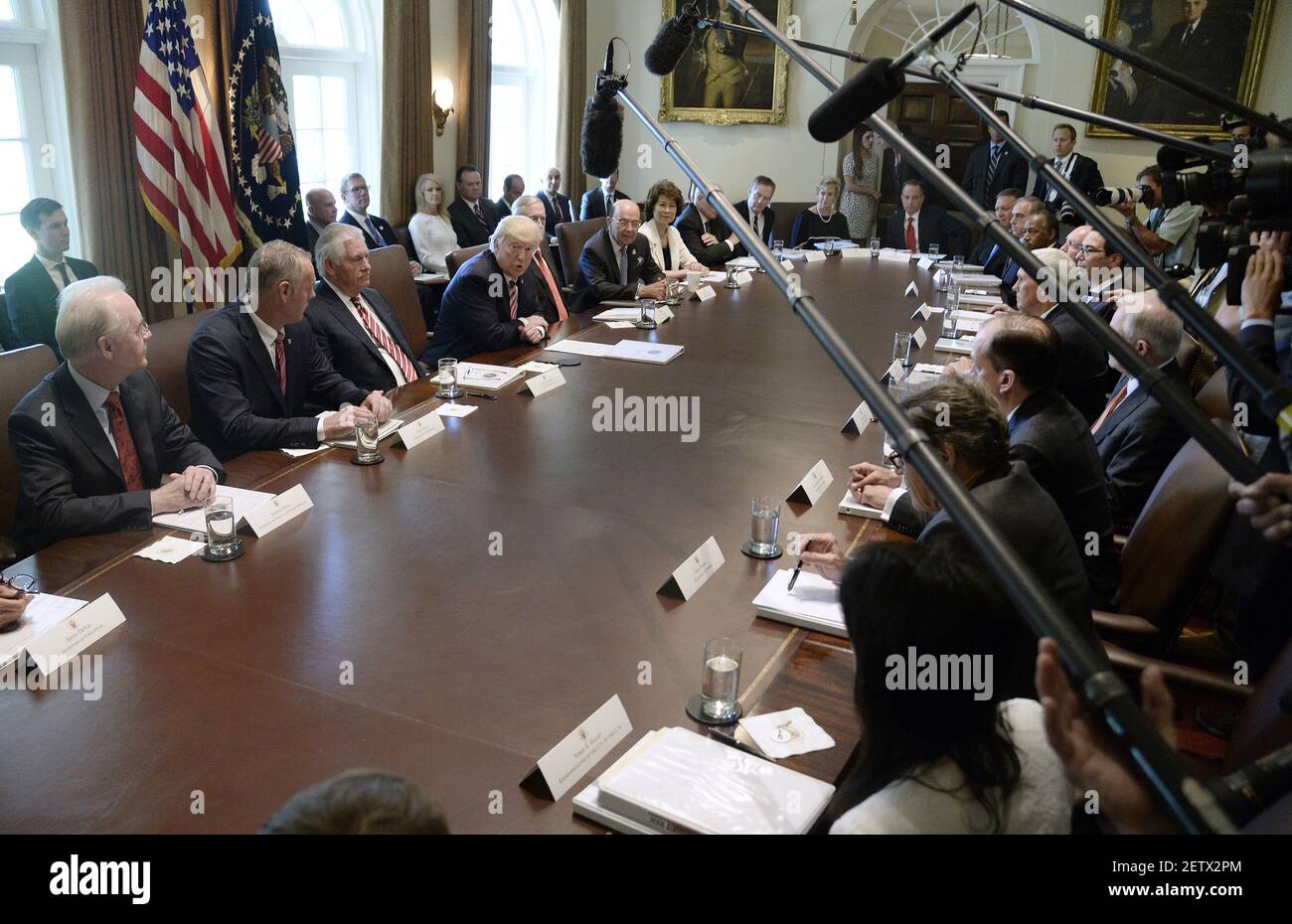 President Donald Trump speaks during a Cabinet meeting in the Cabinet ...