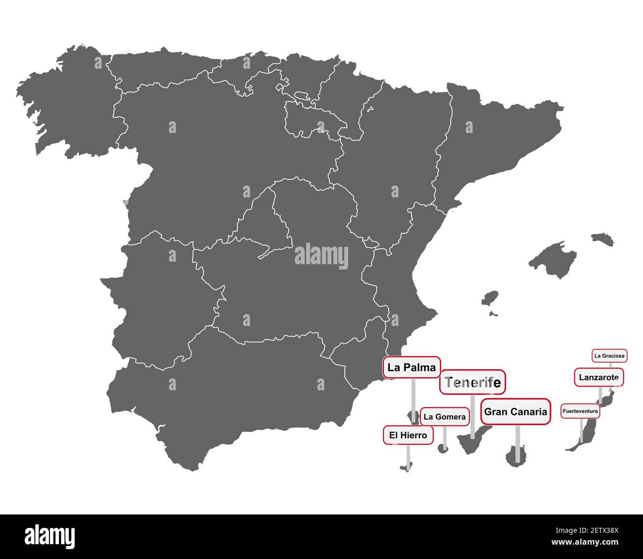 Map Of Canary Islands And Spain Place Name Signs And Map Of Spain And The Canary Islands Stock Photo - Alamy