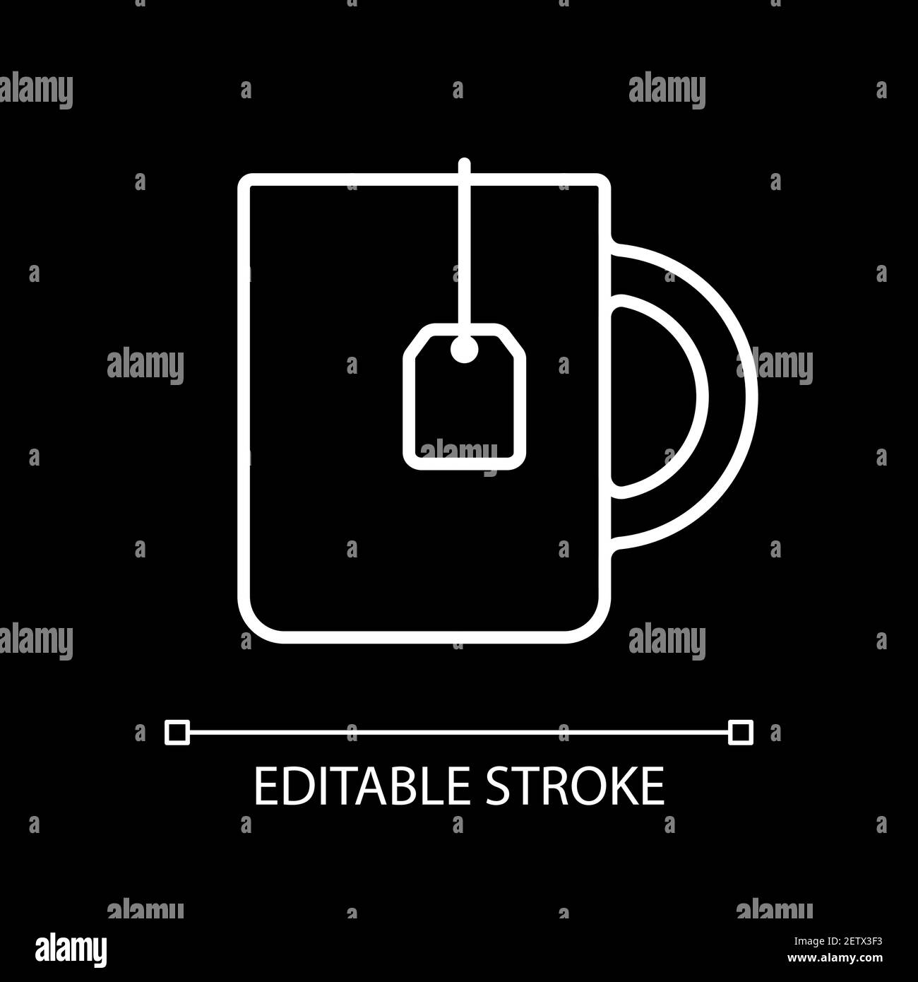 Cup with tea bag white linear icon for dark theme Stock Vector