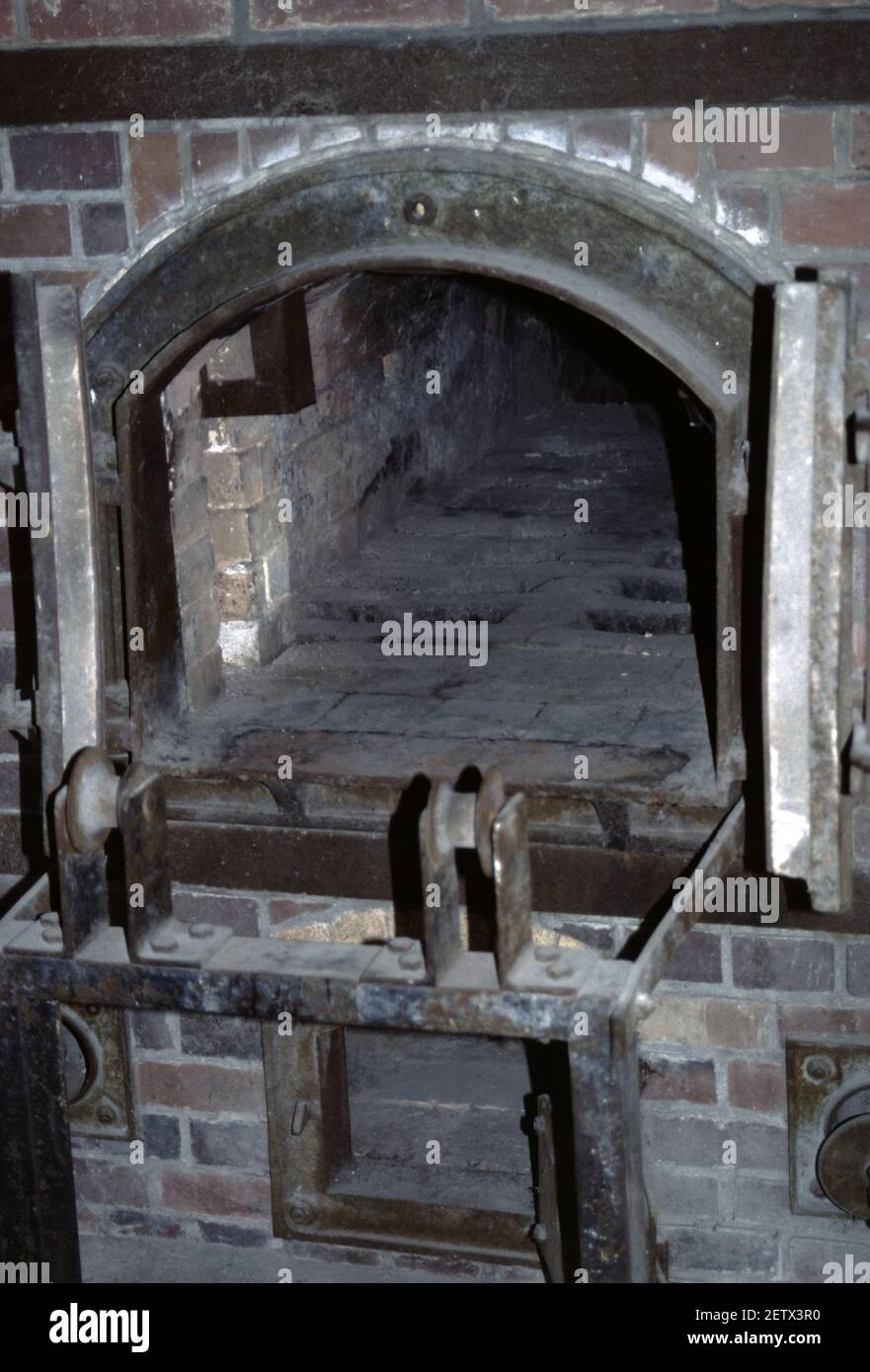 Dachau, Germany. 6/26/1990. Out of the five ovens at Dachau concentration camp, four were made by H. Kori and one by Topf & Söhne. Stock Photo