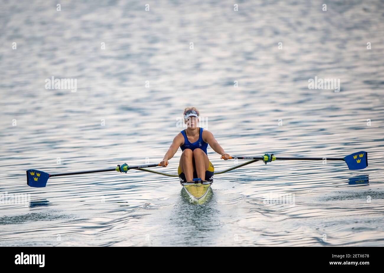 Linz, Austria, Sunday,  25th Aug 2019, FISA World Rowing Championship, Regatta,  303SWE W1X, Lovisa CLAESSON, moving away, from the start pontoon, in her heat, [Mandatory Credit; Peter SPURRIER/Intersport Images]  16:37:05  25.08.19 Stock Photo