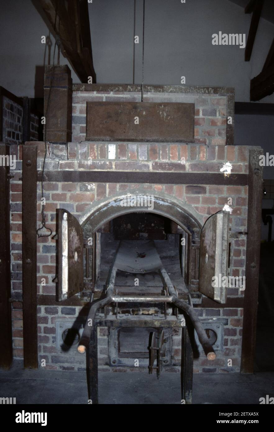 Dachau, Germany. 6/26/1990. Out of the five ovens at Dachau concentration camp, four were made by H. Kori and one by Topf & Söhne. Stock Photo