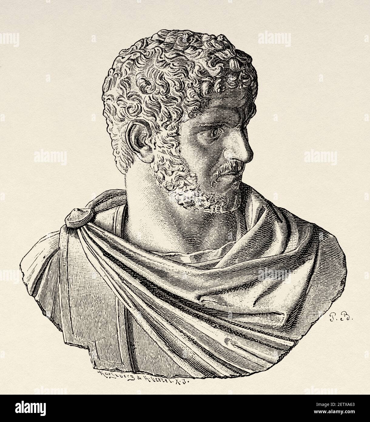 Lucius Septimius Bassianus. Caracalla (188 -217) Marcus Aurelius Severus Antoninus Augustus, Roman Emperor (211-217) Ancient roman empire. Italy, Europe. Old 19th century engraved illustration, El Mundo Ilustrado 1881 Stock Photo