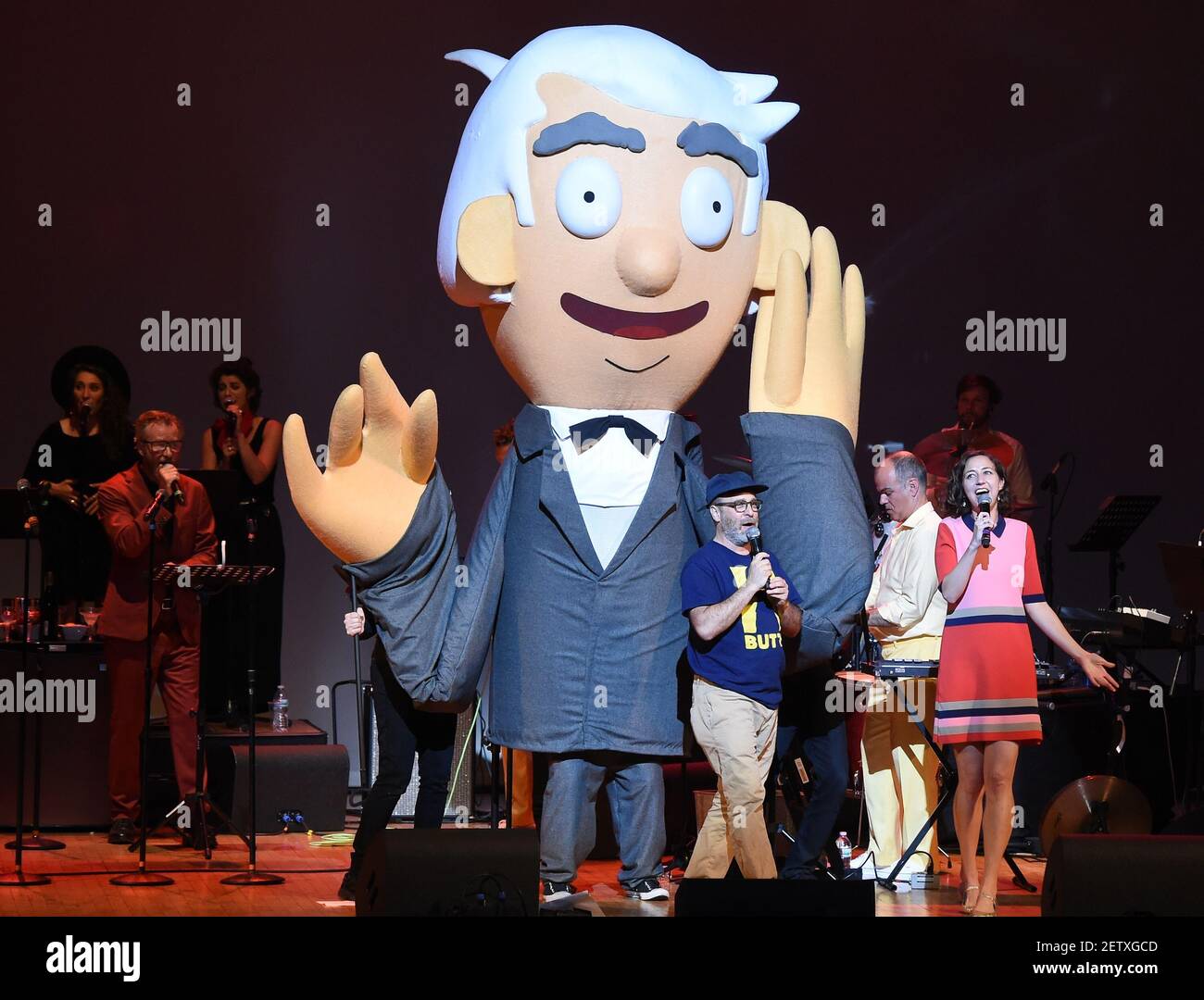 LOS ANGELES, CA - JUNE 17: H Jon Benjamin, Kristen Schaal and the cast of  Bob's Burgers perform with El Vy and Matt Berninger on FOX's Bob's Burgers  Live! at the Orpheum, image size:1300x1080