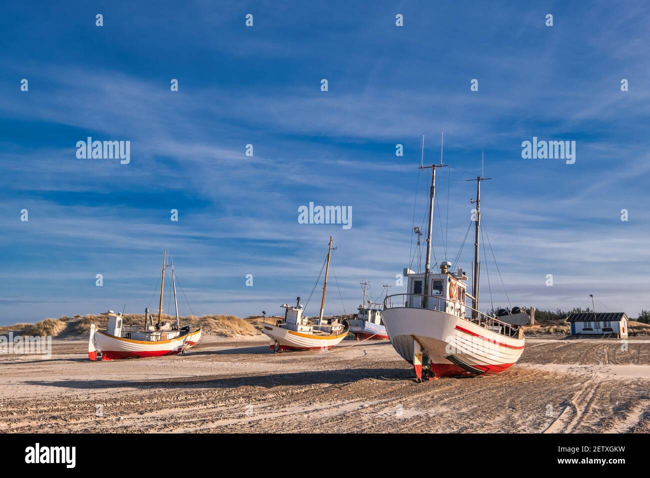 Slettestrand cutter fishing vessel for traditional fishery at the North Sea coast in Denmark Stock Photo